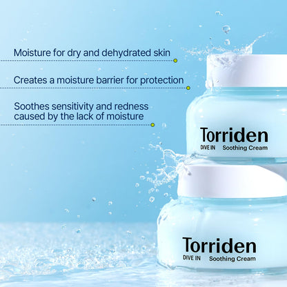 Torriden DIVE-IN Hyaluronic Acid Soothing Cream, 3.38 fl. oz. – Revitalizing Facial Moisturizer for Sensitive, Dry Skin – Fragrance-Free, Alcohol-Free, No Colorants