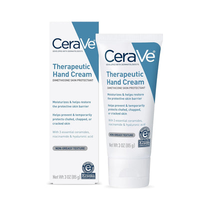 CeraVe Therapeutic Hand Cream for Dry, Cracked Hands, 3 Oz | Hydrating Formula with Hyaluronic Acid and Niacinamide, Fragrance-Free