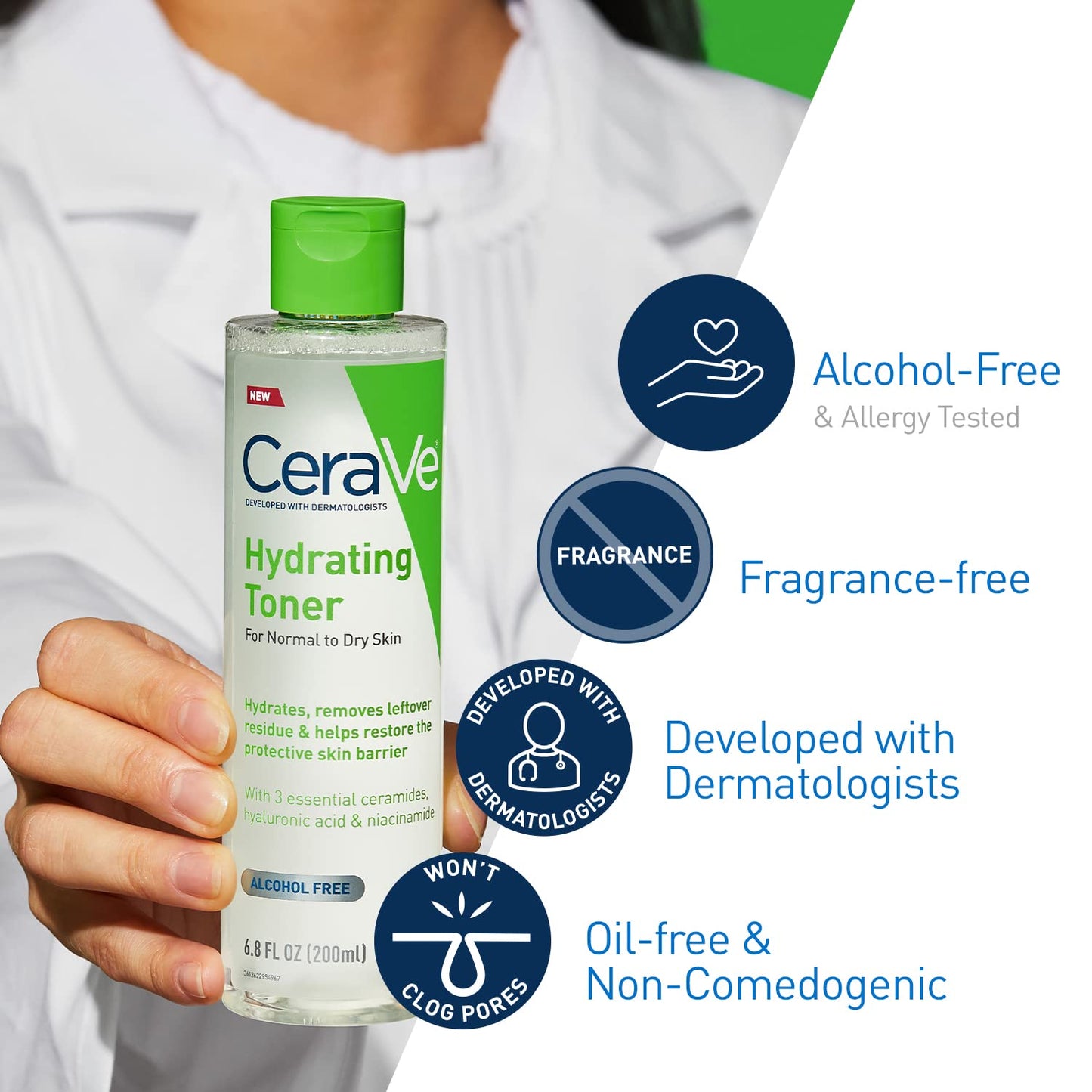 CeraVe Hydrating Toner for Face with Hyaluronic Acid, Niacinamide & Ceramides, Fragrance-Free & Non-Comedogenic, 6.8 Fl Oz for Sensitive, Dry Skin