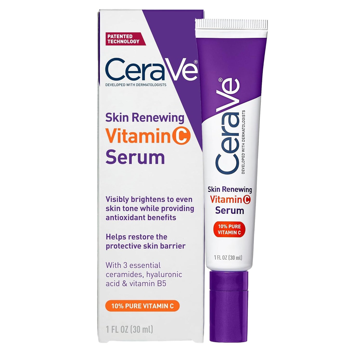 CeraVe Vitamin C Serum with Hyaluronic Acid – Brightening Serum for Radiant Skin, 10% Pure Vitamin C, Fragrance-Free, 1 Fl. Oz