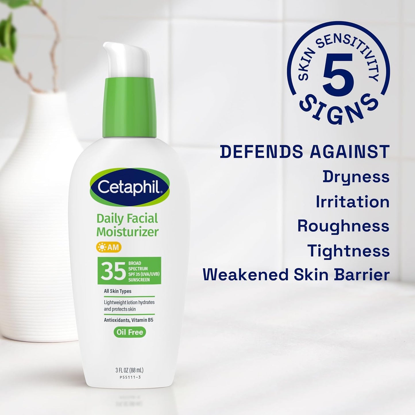 Cetaphil Daily Oil-Free Facial Moisturizer with SPF 35, 3 oz | Fragrance-Free Moisturizer for Dry or Oily Combination Sensitive Skin