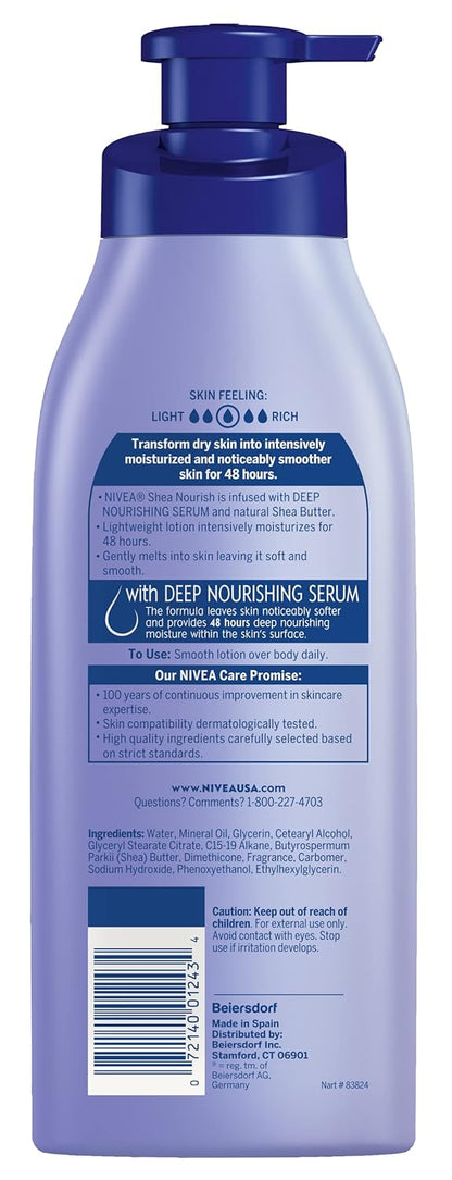 NIVEA Shea Nourish Body Lotion for Dry Skin with Shea Butter, 16.9 Fl Oz Pump Bottle