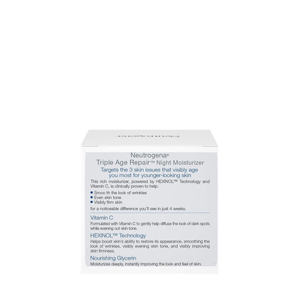 Neutrogena Triple Age Repair Anti-Aging Night Cream with Vitamin C, Firming Face & Neck Cream, Fights Wrinkles & Evens Tone, 1.7 oz