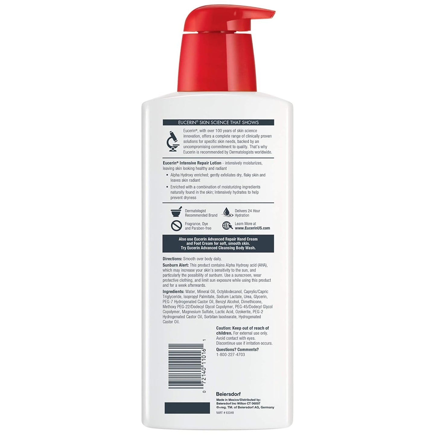 Eucerin Intensive Repair Body Lotion, 16.9 Fl Oz | Fragrance-Free Moisturizer with Alpha Hydroxy for Very Dry, Flaky Skin