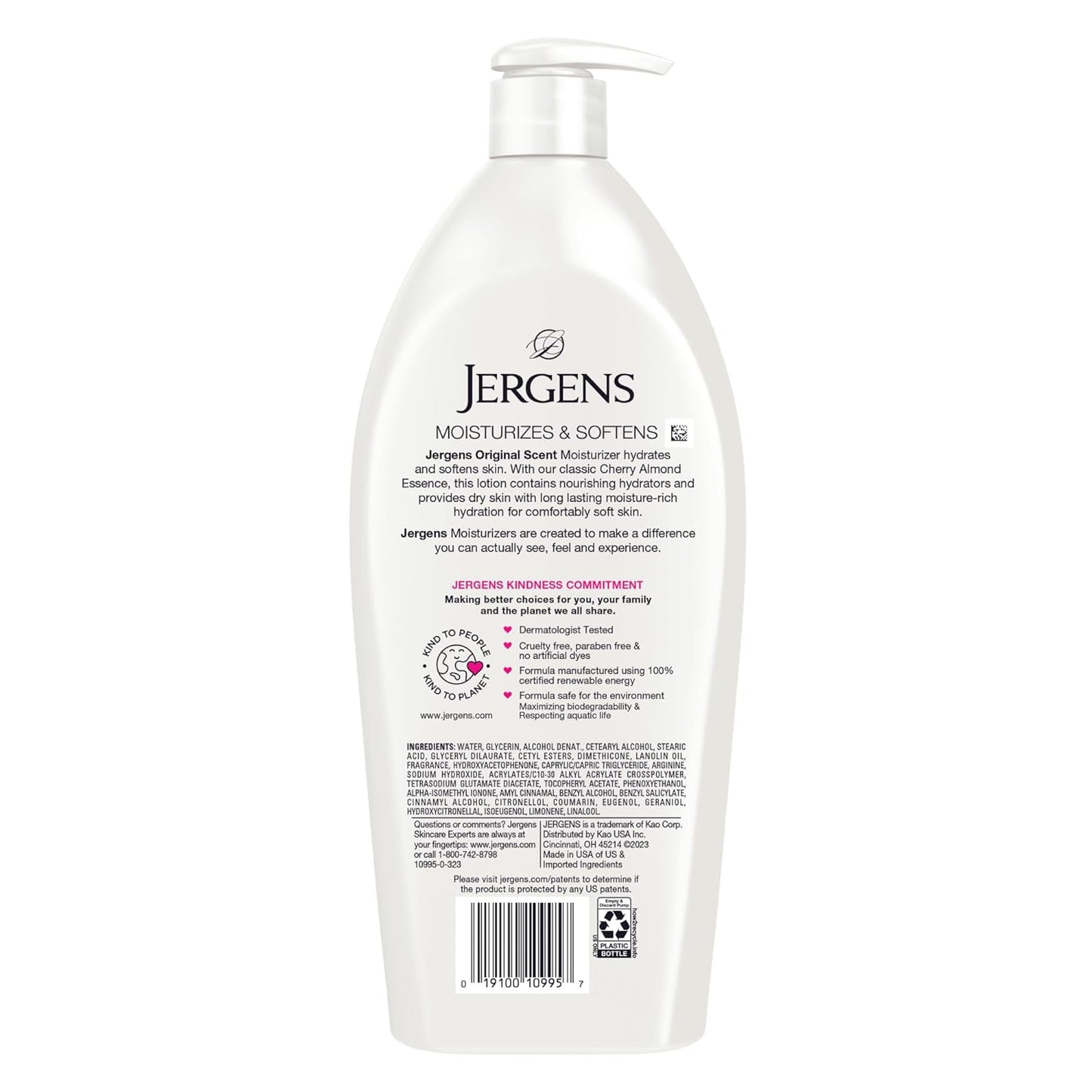 Jergens Original Scent Dry Skin Lotion, 32 Ounce | Body & Hand Moisturizer with HYDRALUCENCE Blend & Cherry Almond Essence for Long-Lasting Hydration