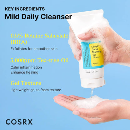 COSRX Low pH Good Morning Gel Cleanser – 5.07 fl. oz | Daily BHA Face Wash for Sensitive Skin, pH-Balancing, Gentle Korean Skincare