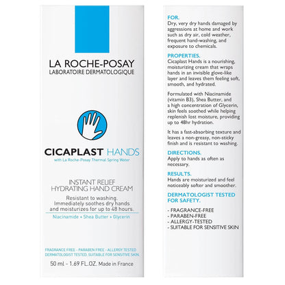 La Roche-Posay Cicaplast Hand Cream, 3.38 oz | Instant Relief Moisturizing Hand Lotion for Dry, Cracked Hands, with Shea Butter, Non-Greasy & Fragrance-Free