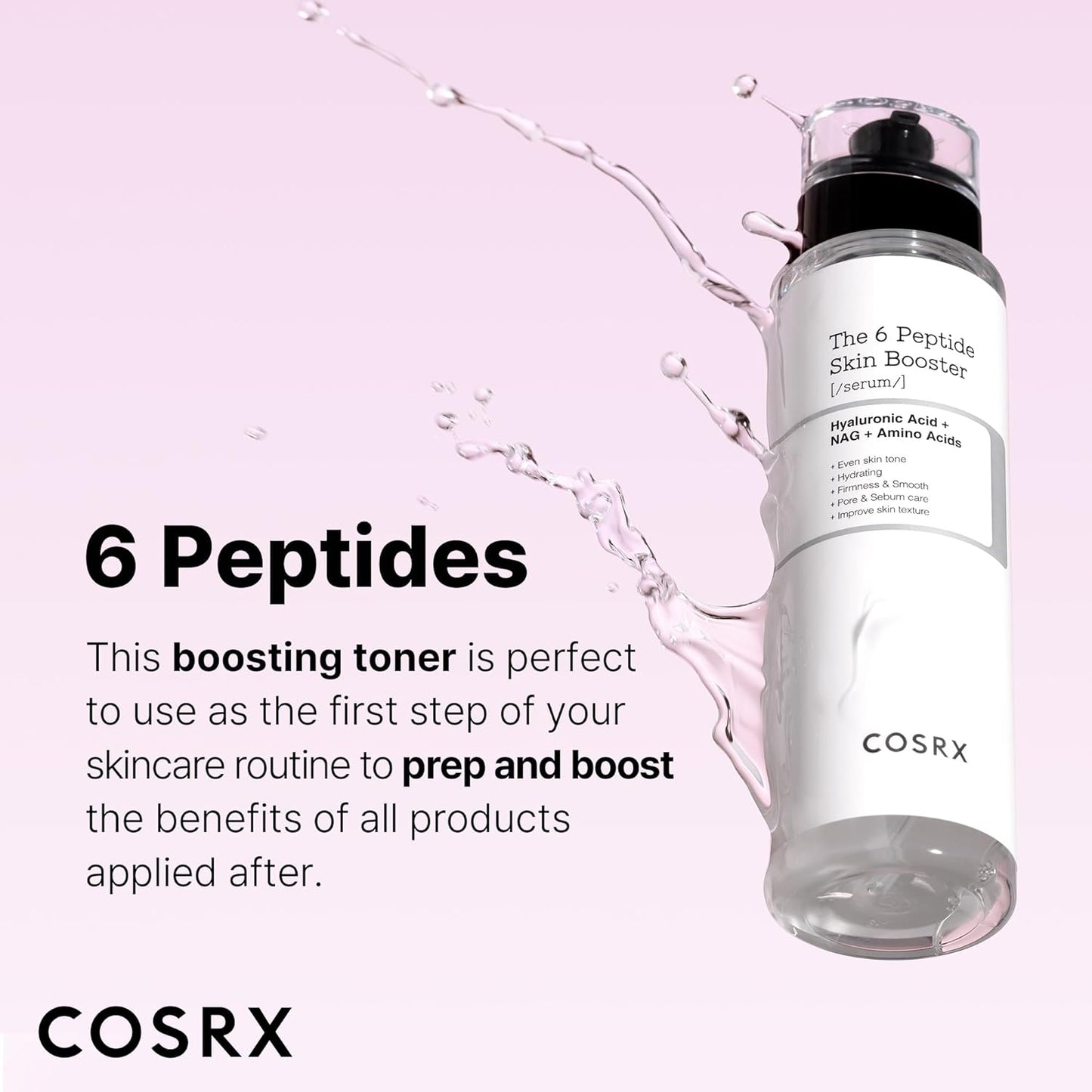 COSRX 6X Peptide Collagen Booster Toner Serum – Niacinamide & Hyaluronic Acid Facial Essence for Skin Renewal, Hydrating & Paraben-Free, Korean Skin Care, 5.07 fl oz (150mL)