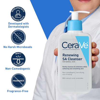 CeraVe Renewing Salicylic Acid Cleanser | Gentle Exfoliating Face Wash with Hyaluronic Acid, Niacinamide & Ceramides | Smooths and Softens Skin | Non-Comedogenic & Fragrance-Free | 8 oz