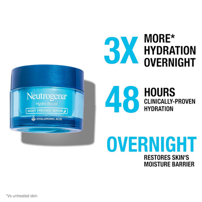 Neutrogena Hydro Boost Night Pressed Serum with Hyaluronic Acid, 1.7 oz – Overnight Hydration Facial Moisturizer for Normal to Extra Dry Skin