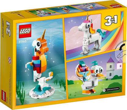 LEGO Creator 3-in-1 Magical Unicorn Toy – Buildable Rainbow Animal Figures, Transforms from Unicorn to Seahorse to Peacock, Ideal Gift for Grandchildren, Boys & Girls Aged 6+, 31140