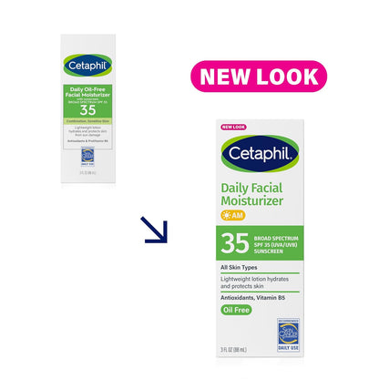 Cetaphil Daily Oil-Free Facial Moisturizer with SPF 35, 3 oz | Fragrance-Free Moisturizer for Dry or Oily Combination Sensitive Skin