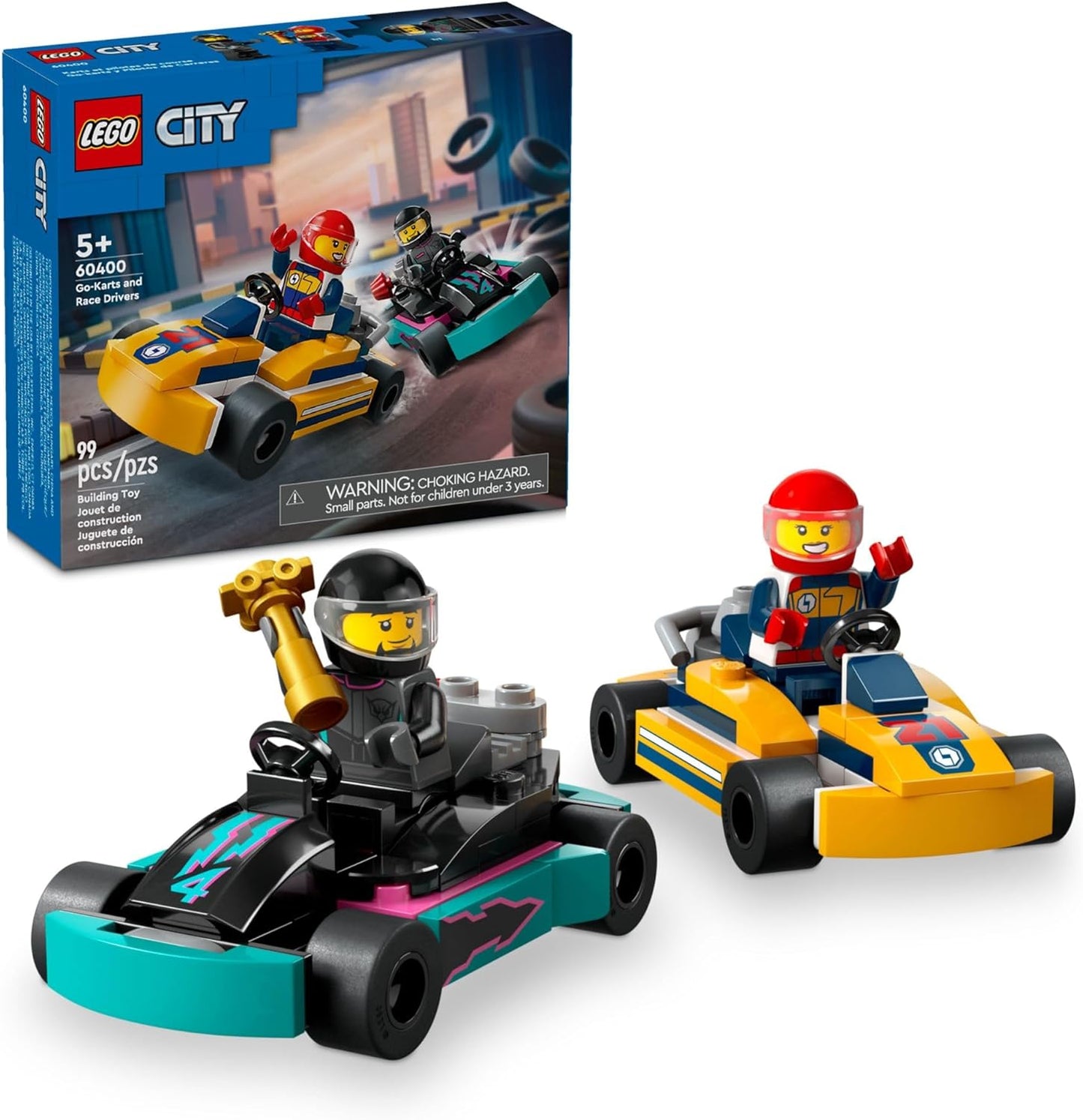 LEGO City Race Car Playset - Go-Karts & Drivers with 2 Minifigures, Racing Vehicles, and Fun Accessories for Kids Aged 5+, 60400