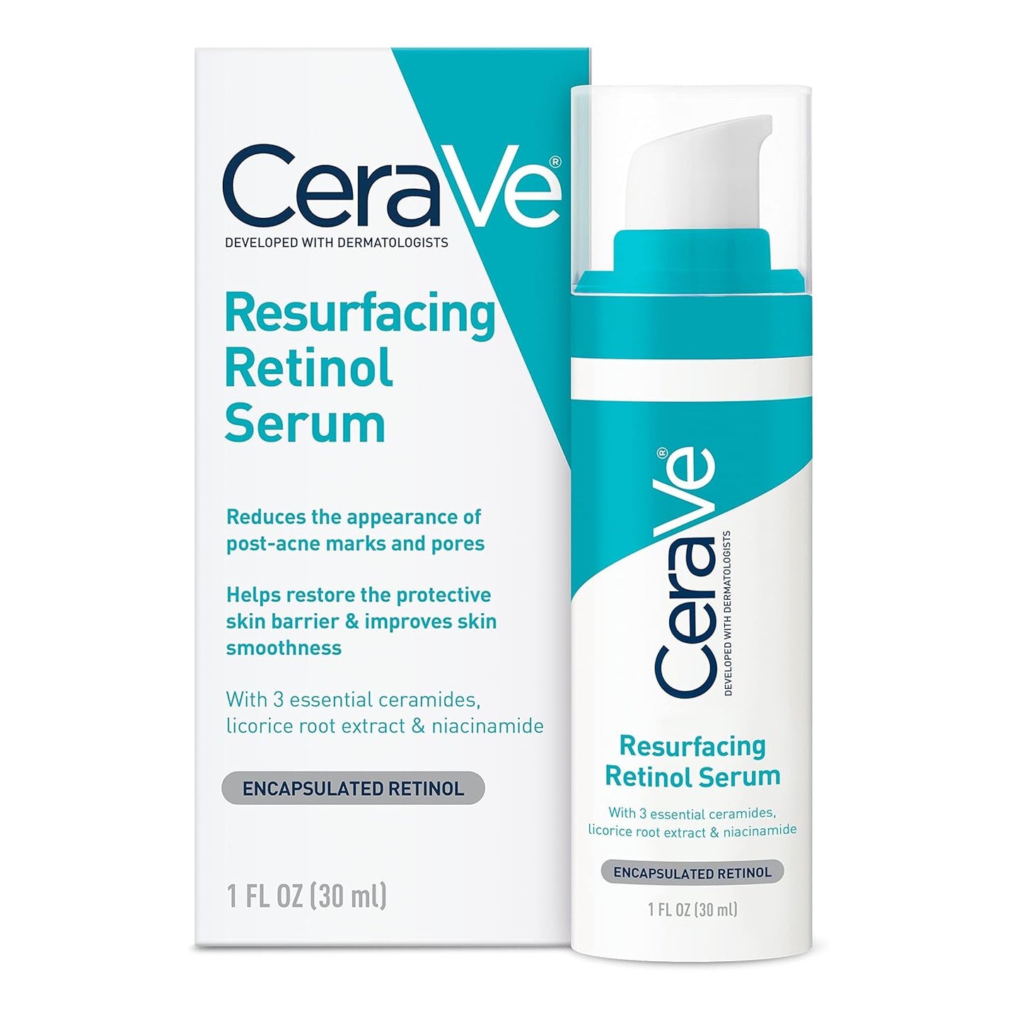 CeraVe Resurfacing Retinol Serum with Licorice Root Extract & Niacinamide – Brightening & Pore Minimizing Serum for Post-Acne Marks