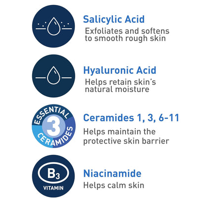 CeraVe Renewing Salicylic Acid Cleanser | Gentle Exfoliating Face Wash with Hyaluronic Acid, Niacinamide & Ceramides | Smooths and Softens Skin | Non-Comedogenic & Fragrance-Free | 8 oz