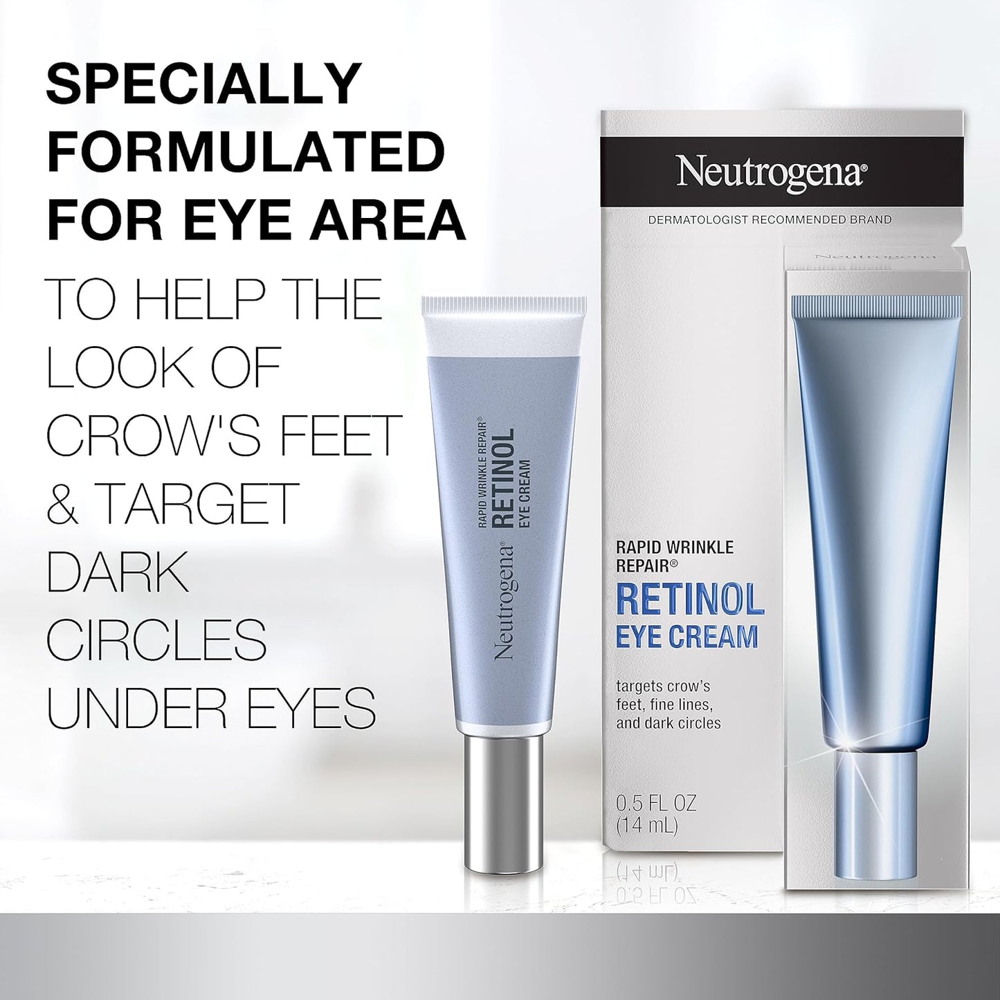 Neutrogena Rapid Wrinkle Repair Eye Cream for Dark Circles & Anti-Aging, 0.5 fl. oz | Retinol & Hyaluronic Acid Formula for Under Eye Treatment