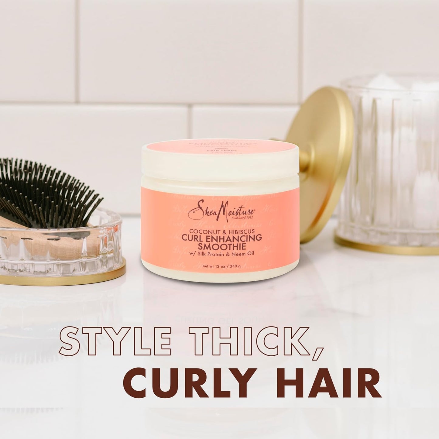 SheaMoisture Curl Enhancing Smoothie Cream for Thick, Curly Hair, Coconut & Hibiscus, Sulfate-Free & Paraben-Free, 12 oz