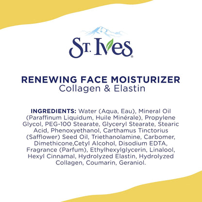 St. Ives Renewing Collagen & Elastin Face Moisturizer Cream, 10 oz | Paraben-Free & Dermatologist-Tested Hydrating Facial Cream for Women