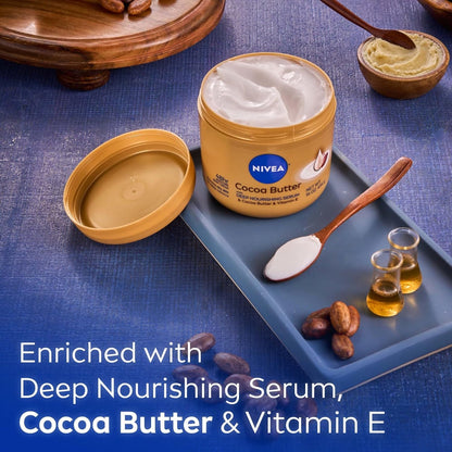 NIVEA Cocoa Butter Body Cream with Deep Nourishing Serum, 16 Ounce | Rich Moisturizing Cream for Dry Skin, Restores Skin’s Natural Softness