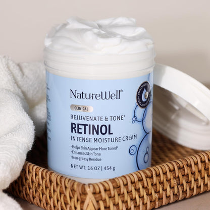 NATURE WELL Clinical Retinol Advanced Moisture Cream for Face, Body & Hands, Anti-Aging Treatment for Discoloration, Wrinkles, Sun Damage, and Sagging Skin | 16 Oz