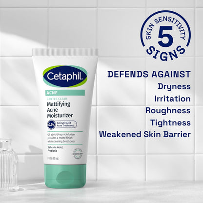 Cetaphil Face Moisturizer for Acne-Prone Skin, Mattifying & Hydrating with 0.5% Salicylic Acid, 3oz – Gentle Clear Formula for Sensitive Skin