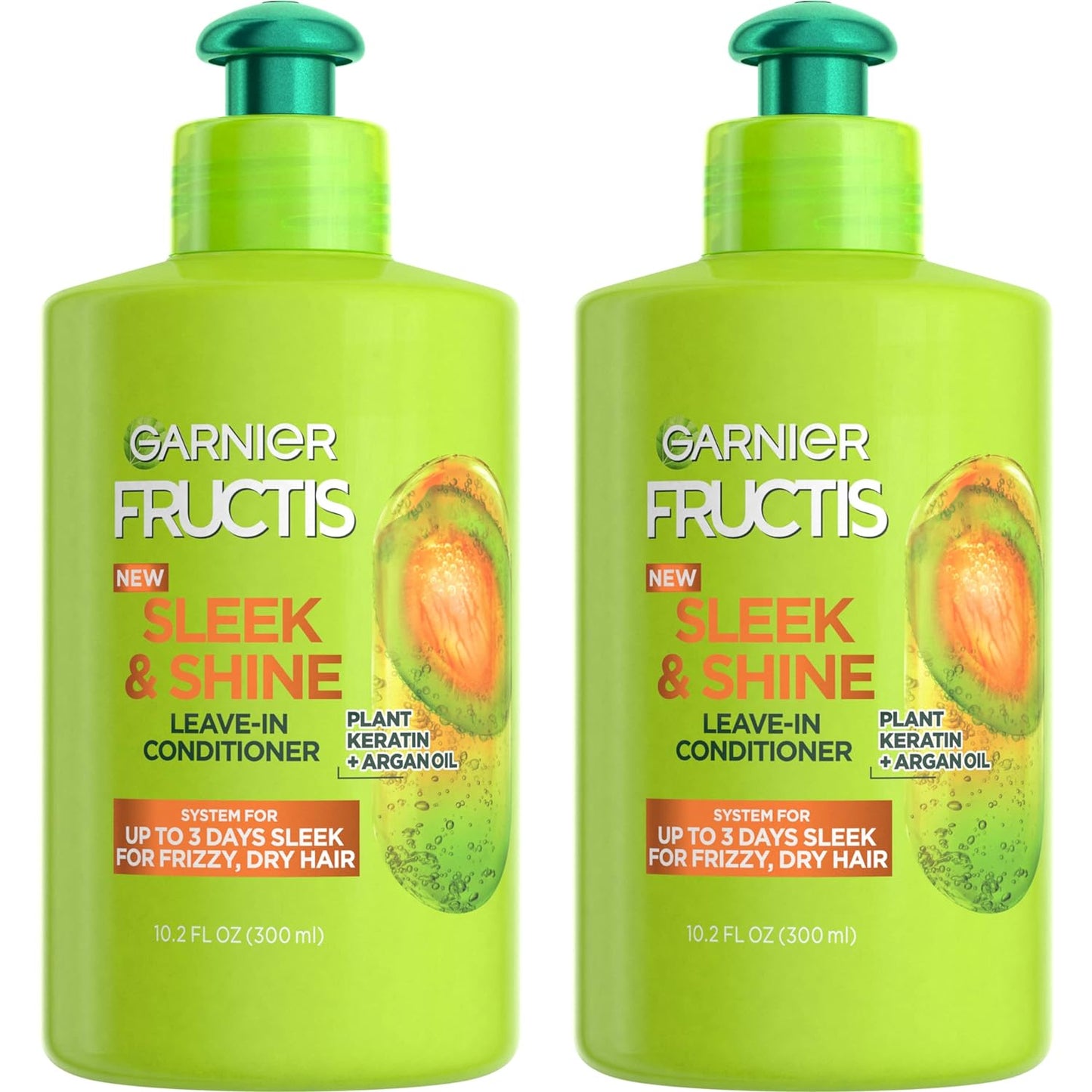 Garnier Fructis Sleek & Shine Leave-In Conditioning Cream for Frizzy, Dry Hair, with Plant Keratin & Argan Oil, 10.2 Fl Oz, 2 Count