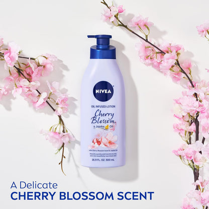 NIVEA Oil Infused Body Lotion, Cherry Blossom & Jojoba Oil, 16.9 fl oz Pump Bottle | Moisturizing Lotion for Dry Skin