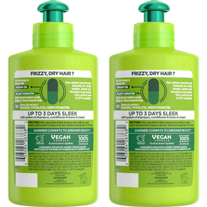 Garnier Fructis Sleek & Shine Leave-In Conditioning Cream for Frizzy, Dry Hair, with Plant Keratin & Argan Oil, 10.2 Fl Oz, 2 Count