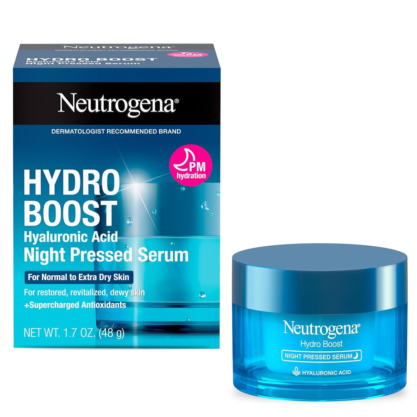 Neutrogena Hydro Boost Night Pressed Serum with Hyaluronic Acid, 1.7 oz – Overnight Hydration Facial Moisturizer for Normal to Extra Dry Skin