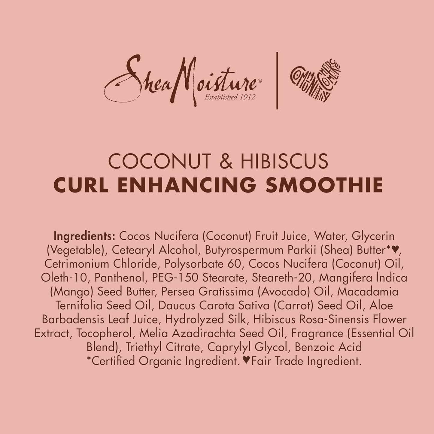 SheaMoisture Curl Enhancing Smoothie Cream for Thick, Curly Hair, Coconut & Hibiscus, Sulfate-Free & Paraben-Free, 12 oz