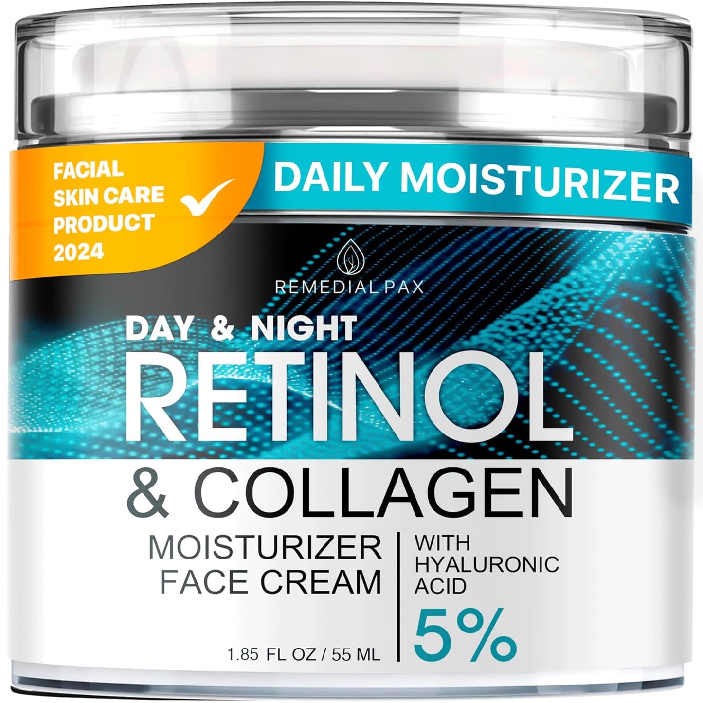 REMEDIAL PAX Retinol Face Moisturizer & Neck Firming Cream, Anti-Aging Collagen Day & Night Cream with Hyaluronic Acid for Men & Women, 1.85 Fl Oz