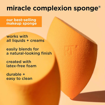 Real Techniques Miracle Complexion Sponge, Full Coverage Makeup Blender for Liquid & Cream Foundation, Streak-Free Professional Tool, 4 Count, Cruelty-Free, Vegan, Latex-Free