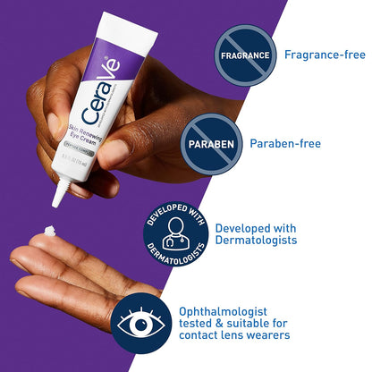 CeraVe Skin Renewing Eye Cream for Wrinkles | Anti-Aging Eye Cream with Peptides, Caffeine & Niacinamide | Paraben-Free & Ophthalmologist Tested