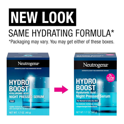 Neutrogena Hydro Boost Night Pressed Serum with Hyaluronic Acid, 1.7 oz – Overnight Hydration Facial Moisturizer for Normal to Extra Dry Skin