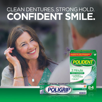 Super Poligrip Zinc-Free Denture Adhesive Cream for Dentures & Partials, 2.4 oz (Pack of 4)