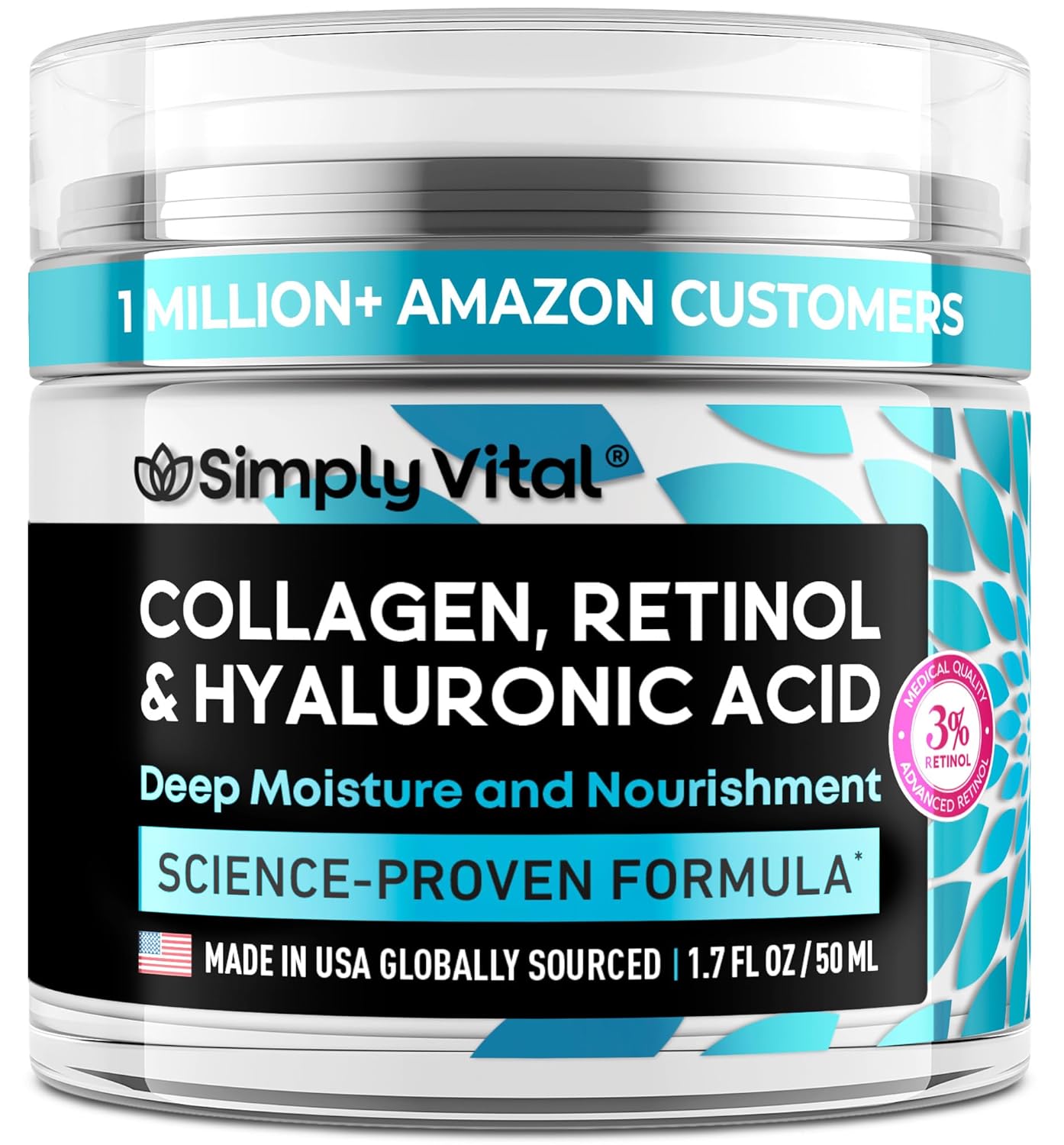 SimplyVital Anti-Aging Face Moisturizer Cream - 1.7 fl. oz. | Collagen, Retinol & Hyaluronic Acid for Face, Neck & Décolleté, Made in USA, Daily Moisturizer