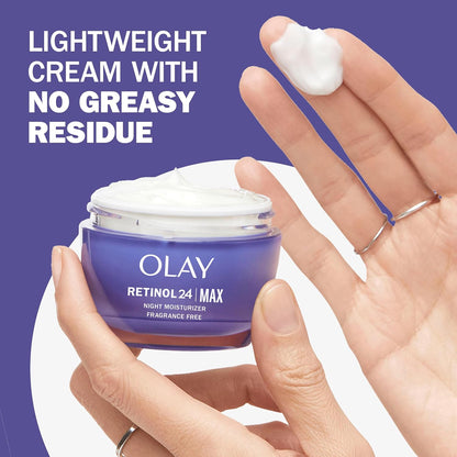 Olay Retinol 24 Max Moisturizer, Hydrating Night Face Cream with Retinol, 1.7 oz | Non-Greasy, Fragrance-Free Formula