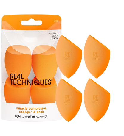 Real Techniques Miracle Complexion Sponge, Full Coverage Makeup Blender for Liquid & Cream Foundation, Streak-Free Professional Tool, 4 Count, Cruelty-Free, Vegan, Latex-Free