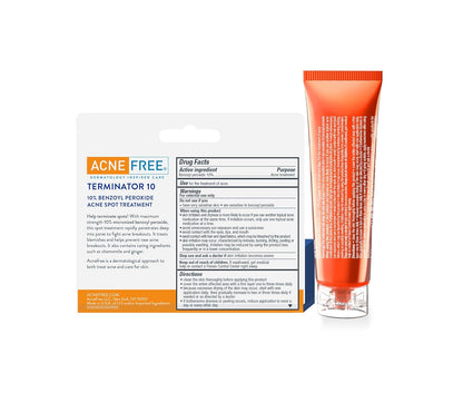 AcneFree Terminator 10 Acne Spot Treatment Cream, 1 oz – Maximum Strength 10% Benzoyl Peroxide for Fast Acne Relief