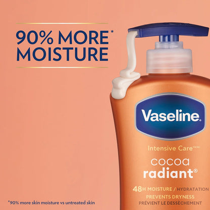 Vaseline Intensive Care Cocoa Radiant Body Lotion, 3-Pack (20.3 oz each) | Ultra-Hydrating Lipids & Pure Cocoa Butter for Dry Skin, Long-Lasting Radiant Glow