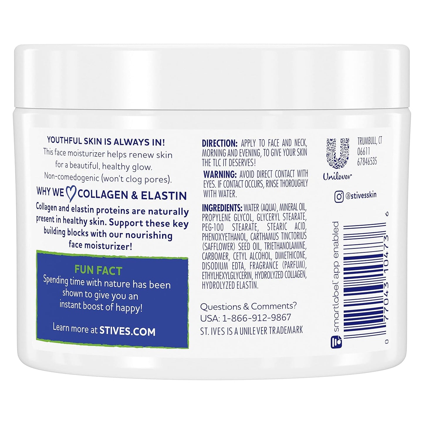 St. Ives Renewing Collagen & Elastin Face Moisturizer Cream, 10 oz | Paraben-Free & Dermatologist-Tested Hydrating Facial Cream for Women