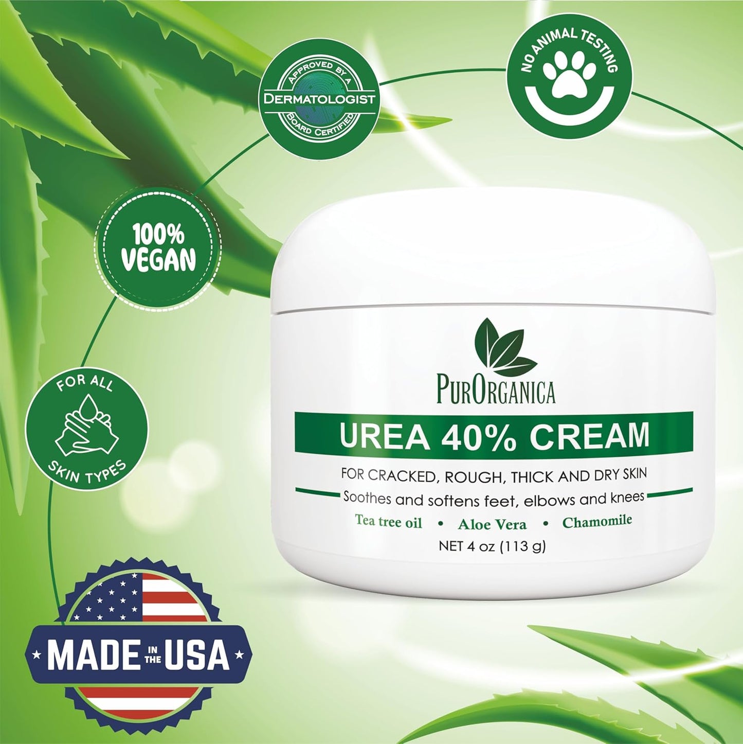 Urea 40% Cream – Made in USA, Foot Cream for Thick, Cracked, Rough Skin, Callus & Corn Remover, Toenail Softener & Dead Skin Treatment