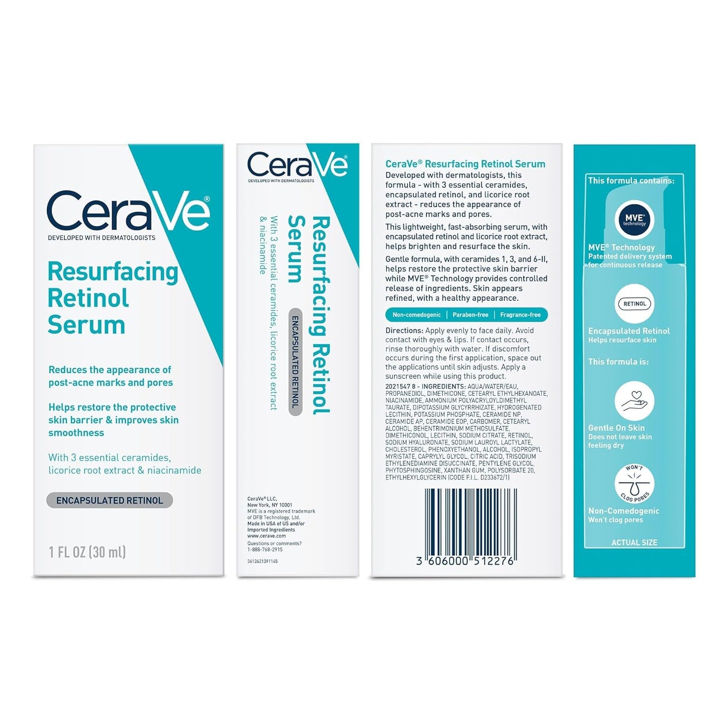 CeraVe Resurfacing Retinol Serum with Licorice Root Extract & Niacinamide – Brightening & Pore Minimizing Serum for Post-Acne Marks