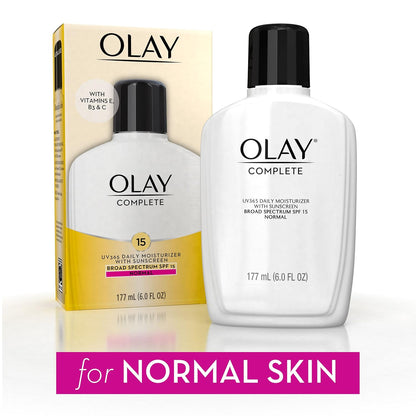 Olay Complete All Day Facial Moisturizing Lotion with SPF 15, 6 Fl Oz (Pack of 2) | Daily Moisturizer for Normal Skin and Hydration