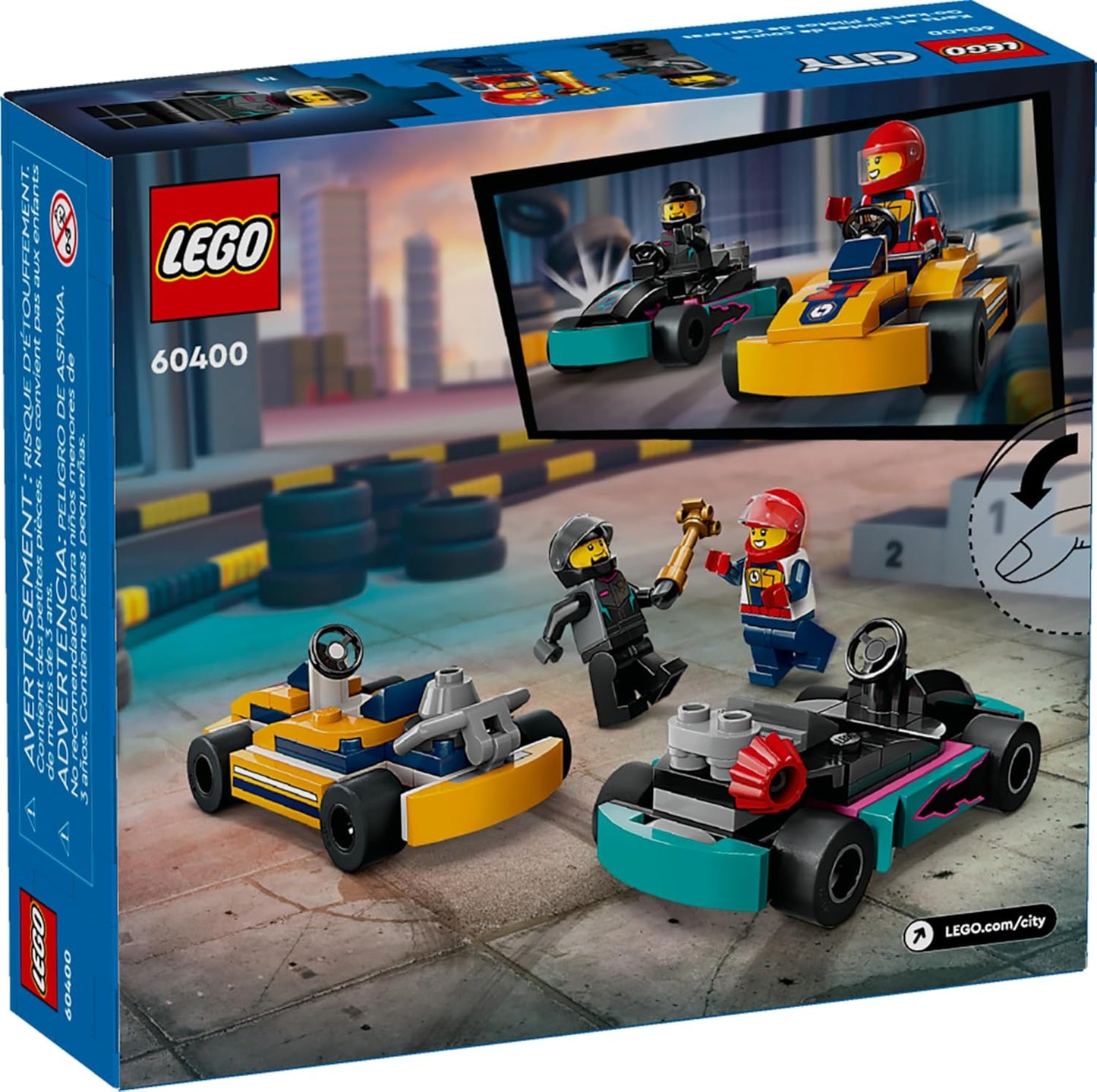 LEGO City Race Car Playset - Go-Karts & Drivers with 2 Minifigures, Racing Vehicles, and Fun Accessories for Kids Aged 5+, 60400