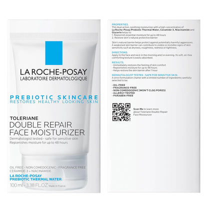 La Roche-Posay Toleriane Skin Care Set - Double Repair Face Moisturizer 100ml & Purifying Foaming Facial Cleanser 50ml | Oil-Free Moisturizer & Face Wash for Oily Skin, Niacinamide-Infused