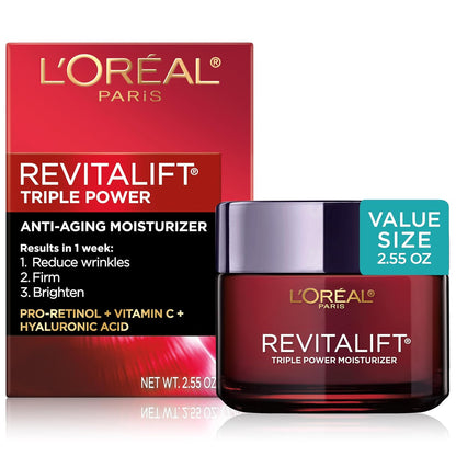 L'Oreal Paris Revitalift Triple Power Anti-Aging Face Moisturizer, 2.55 Oz | Pro Retinol, Hyaluronic Acid & Vitamin C to Reduce Wrinkles