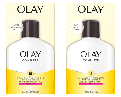 Olay Complete All Day Facial Moisturizing Lotion with SPF 15, 6 Fl Oz (Pack of 2) | Daily Moisturizer for Normal Skin and Hydration