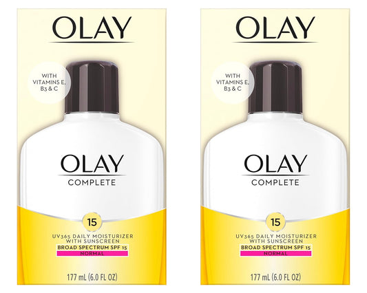 Olay Complete All Day Facial Moisturizing Lotion with SPF 15, 6 Fl Oz (Pack of 2) | Daily Moisturizer for Normal Skin and Hydration