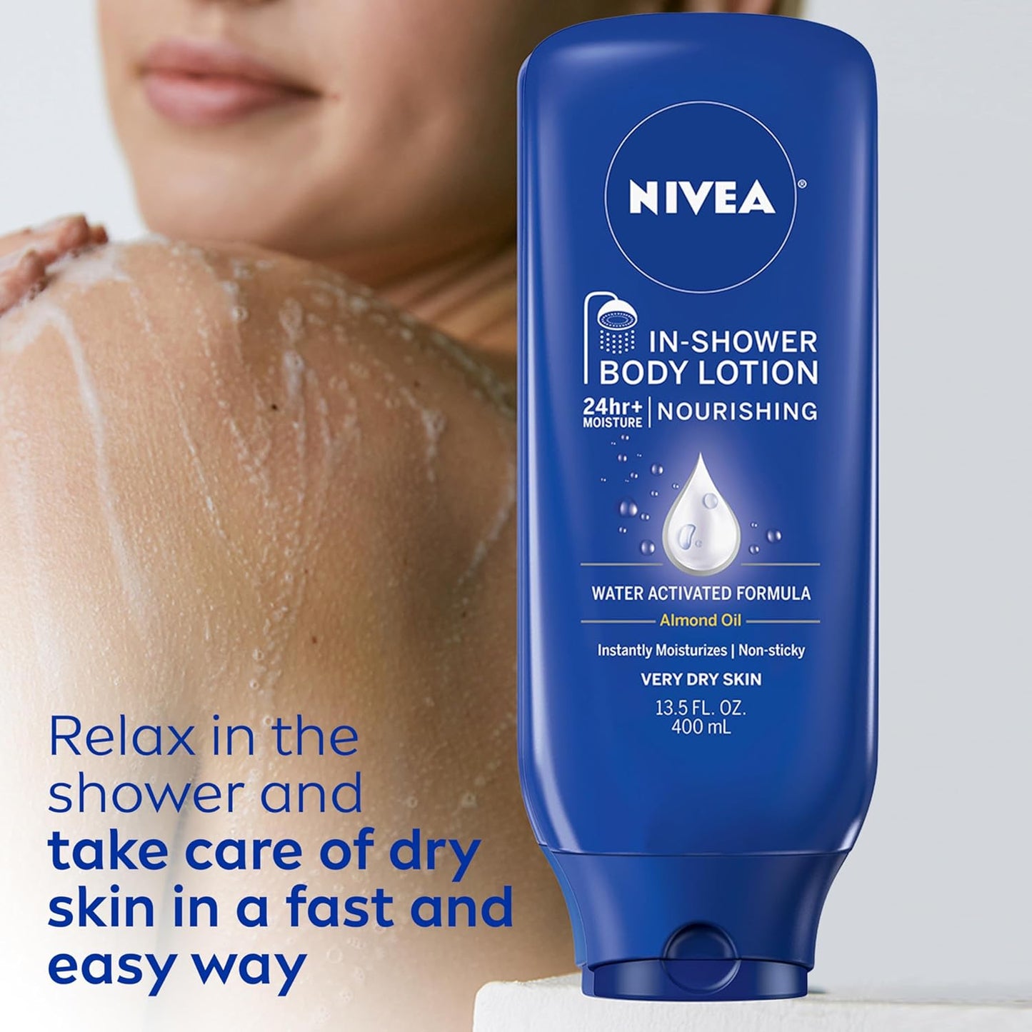 NIVEA Nourishing In-Shower Body Lotion, 13.5 Fl Oz | Hydrating Lotion for Dry Skin with Moisture-Rich Formula